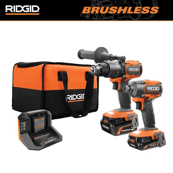 18V Brushless Cordless 2-Tool Combo Kit with Hammer Drill. Impact Driver. (2) Batteries. Charger. and Bag