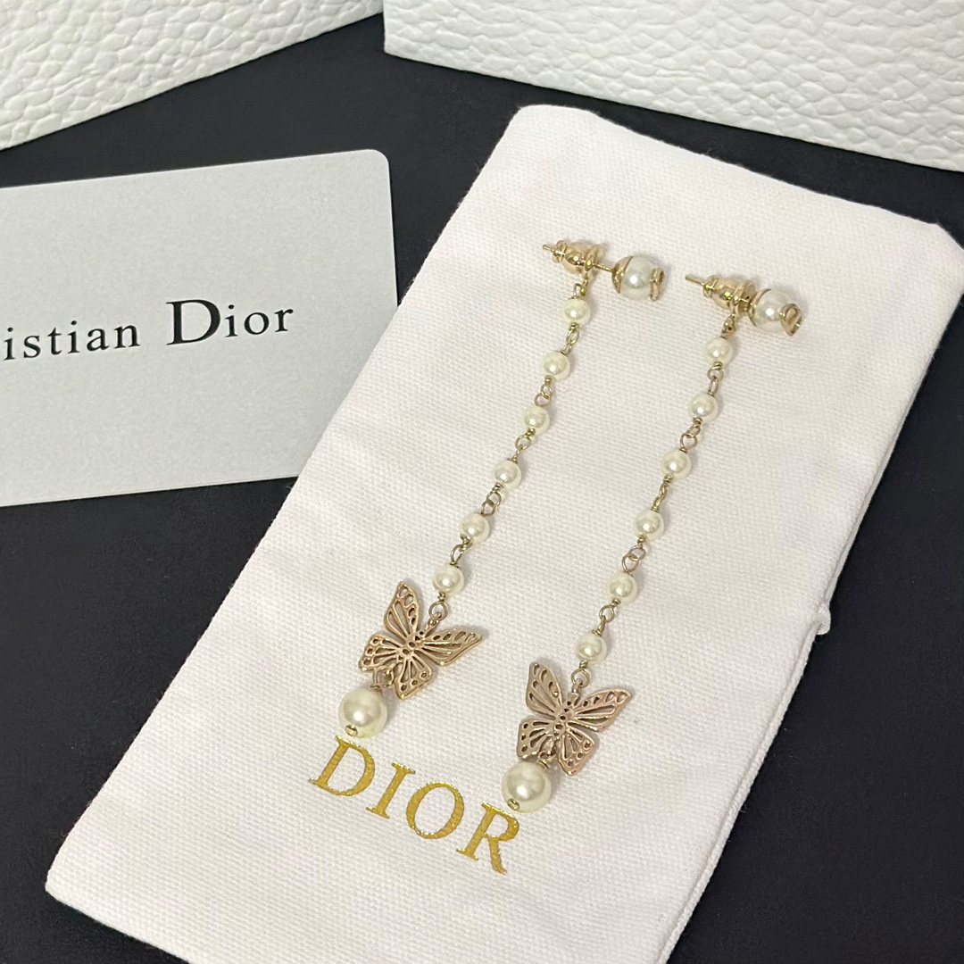 Dior Long Tassel Butterfly Dangle Pearl Earrings - Original Replica Club