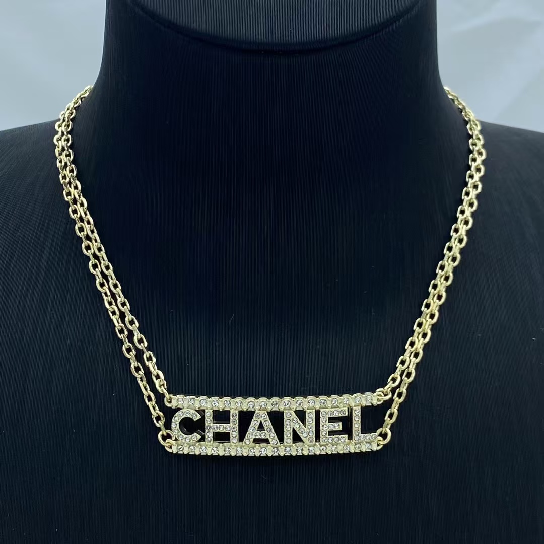 Chanel Letters Pendant Two Row Chains Necklace - Original Replica Club