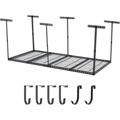 Pinypikaka 4'x8' Overhead Garage Storage Rack, 22"-40" Height Adjustable Ceiling Storage Rack 660lbs Weight Capacity
