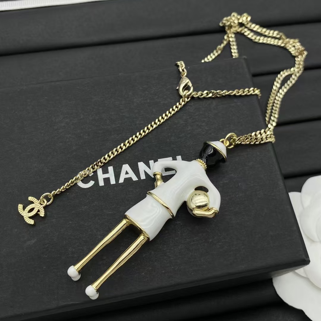 Chanel Coco Mademoiselle Figurine Enamel Gold Tone Necklace - Original Replica Club