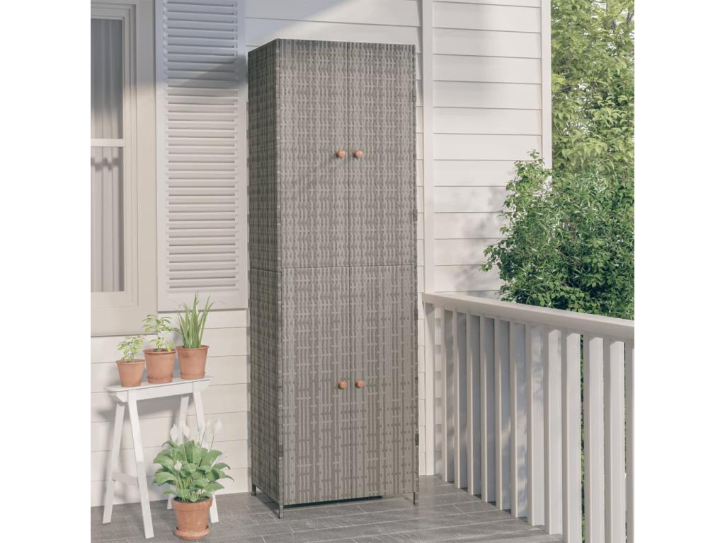 Confortzx Armario de almacenaje de jardín ratán PE gris 59x40x180 cm