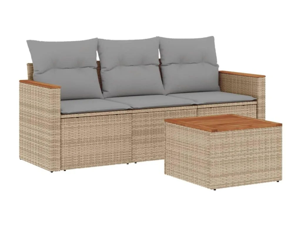 Juego de sofás jardín con cojines beige mezcla 4 piezas ratán PE VFMR40424