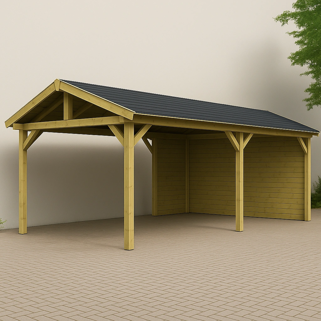 Cochera de jardín exterior, madera natural, exterior, 600x300x270 cm