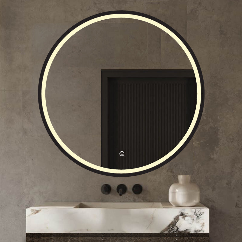 Vtw Living - Badkamerspiegel Rond 60 cm Zwarte Rand met Verlichting