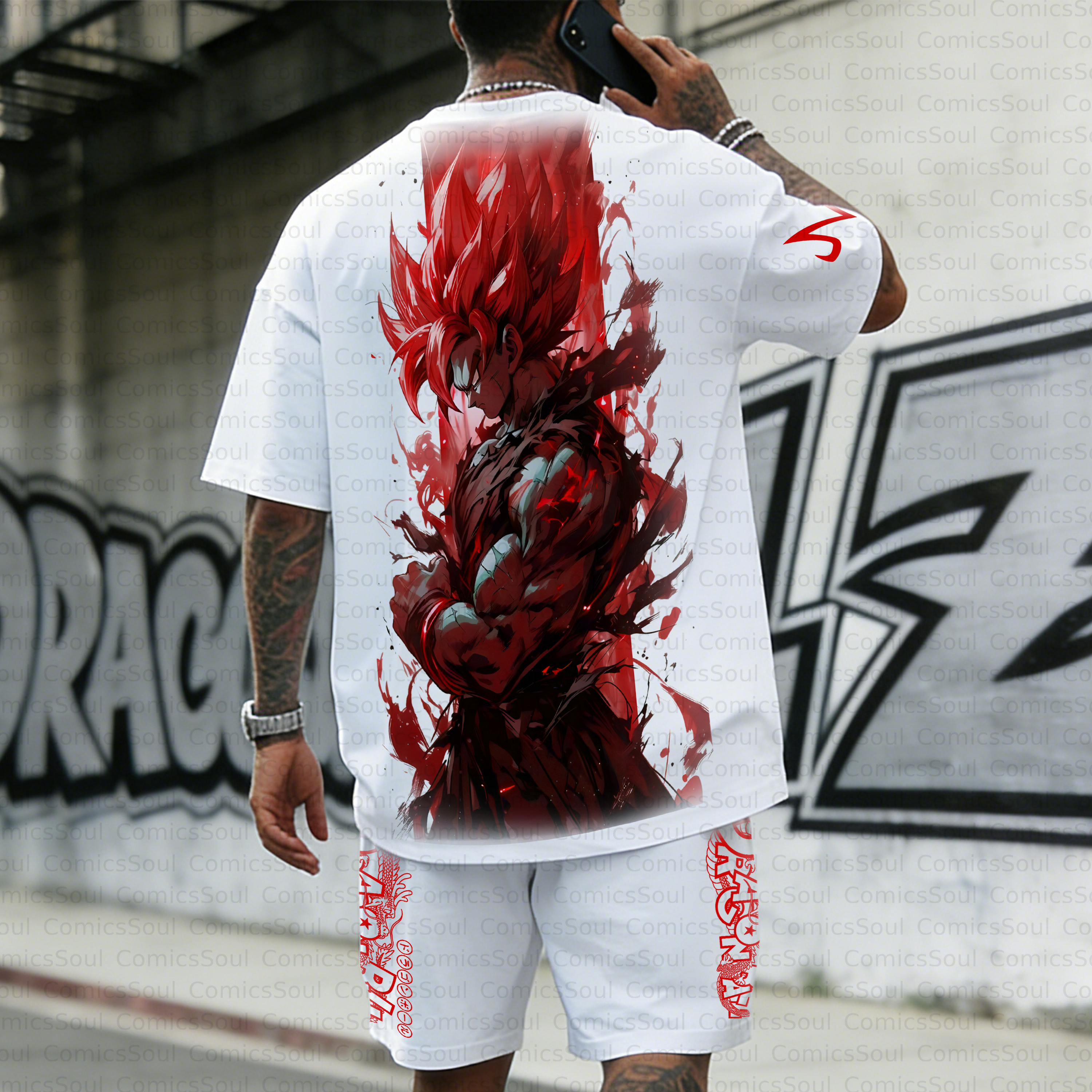 Unisex Anime Inspired Vintage T-shirt& Shorts 2 Pieces Set