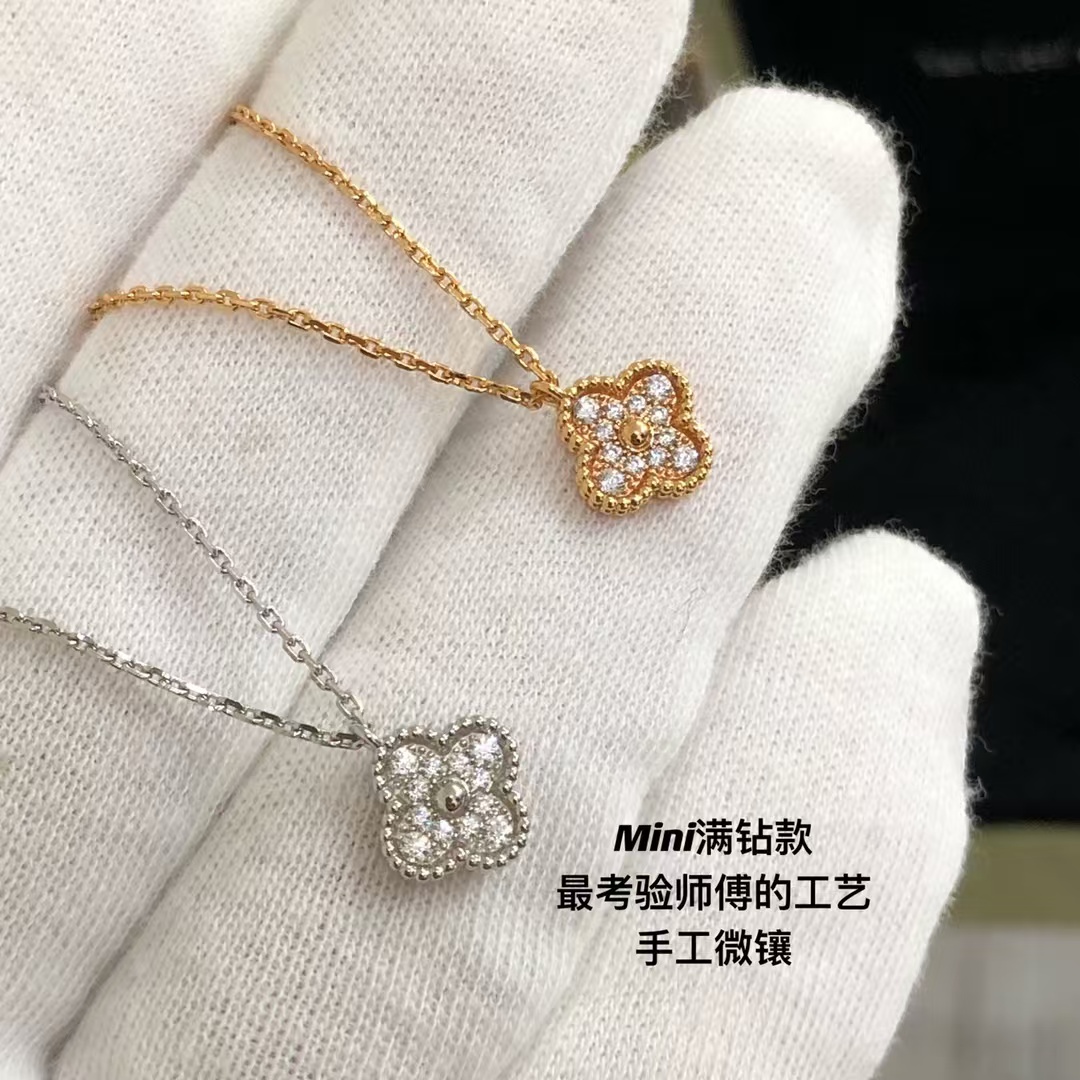 VCA Full Diamond Sweet Alhambra Pendant Necklace - Mini - Original Replica Club