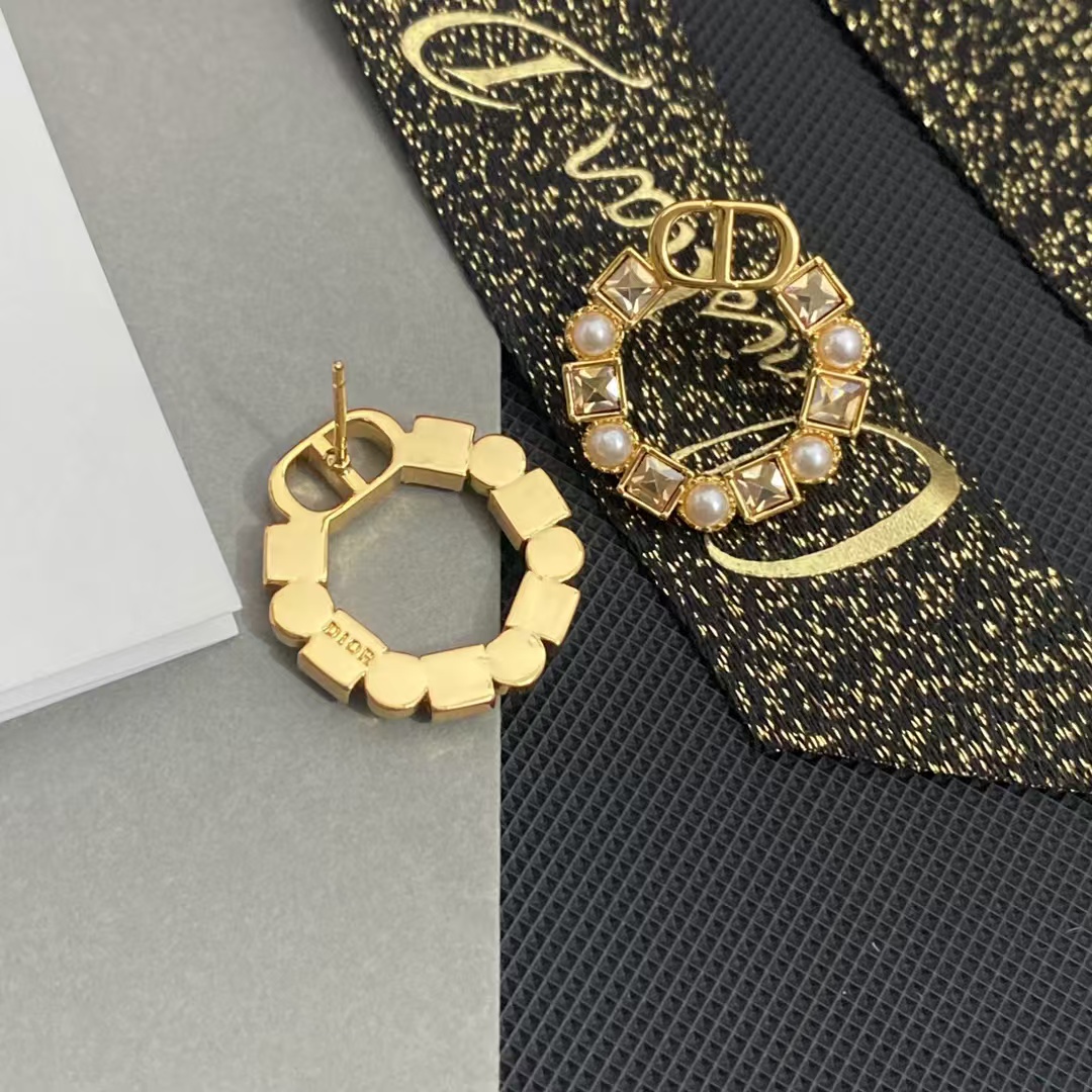 Dior Rhinestone Round Earrings - Original Replica Club