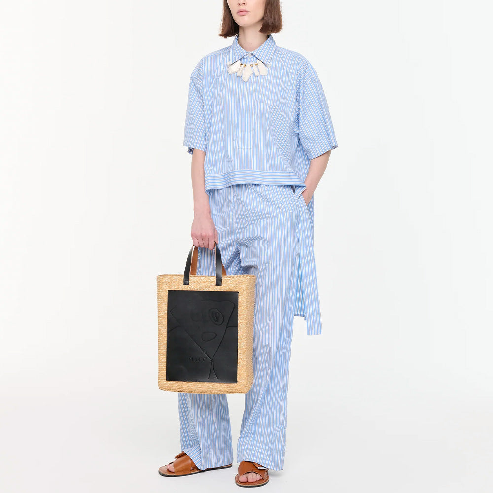 PLAN C - Pantalon Wide Leg Striped - Bleu & Blanc