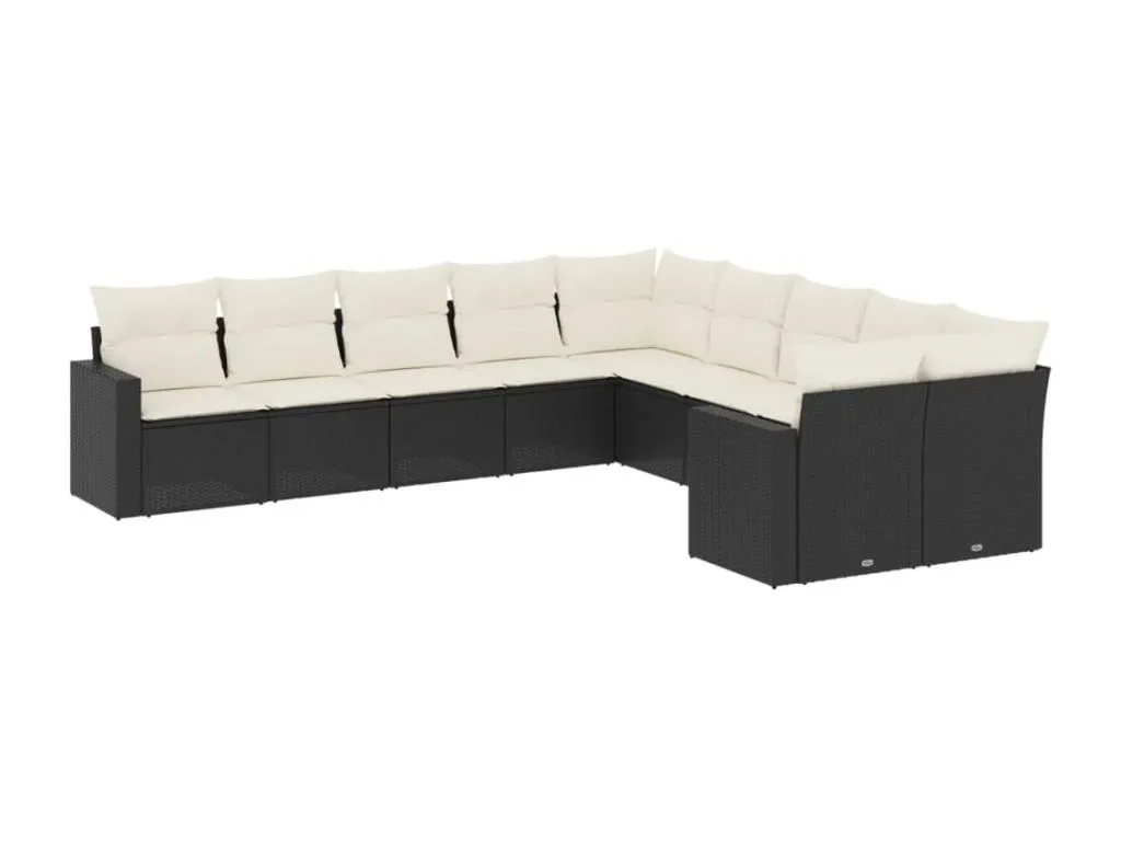 Set de sofás de jardín 10 pzas cojines ratán sintético negro 89121SBKH