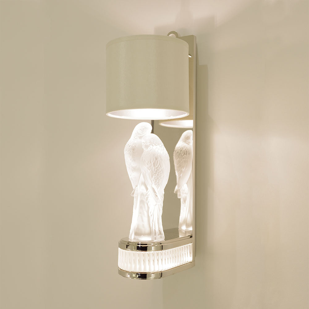 APPLIQUE 2 PERRUCHES PAR PIERRE-YVES ROCHON - CRISTAL INCOLORE, FINITION CHROME