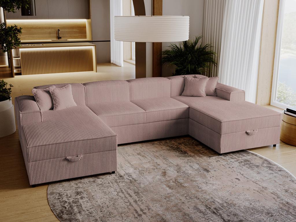 Sofá rinconero Clovis 115, Rosa, Función de descanso, Caja de ropa de cama, 320x166x79cm