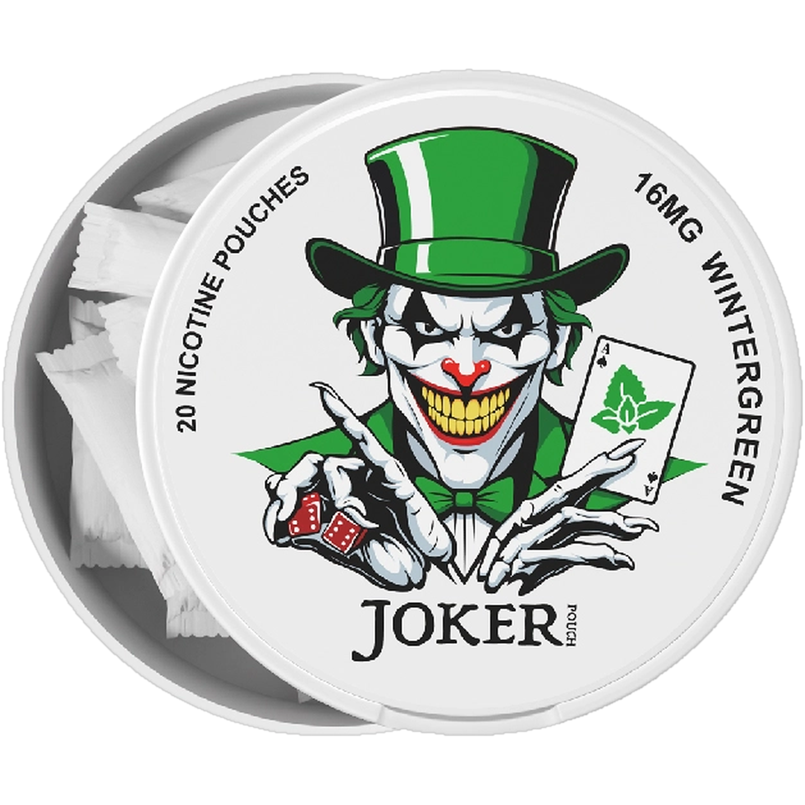 Joker Wintergreen 16mg nicotine pouches (open)