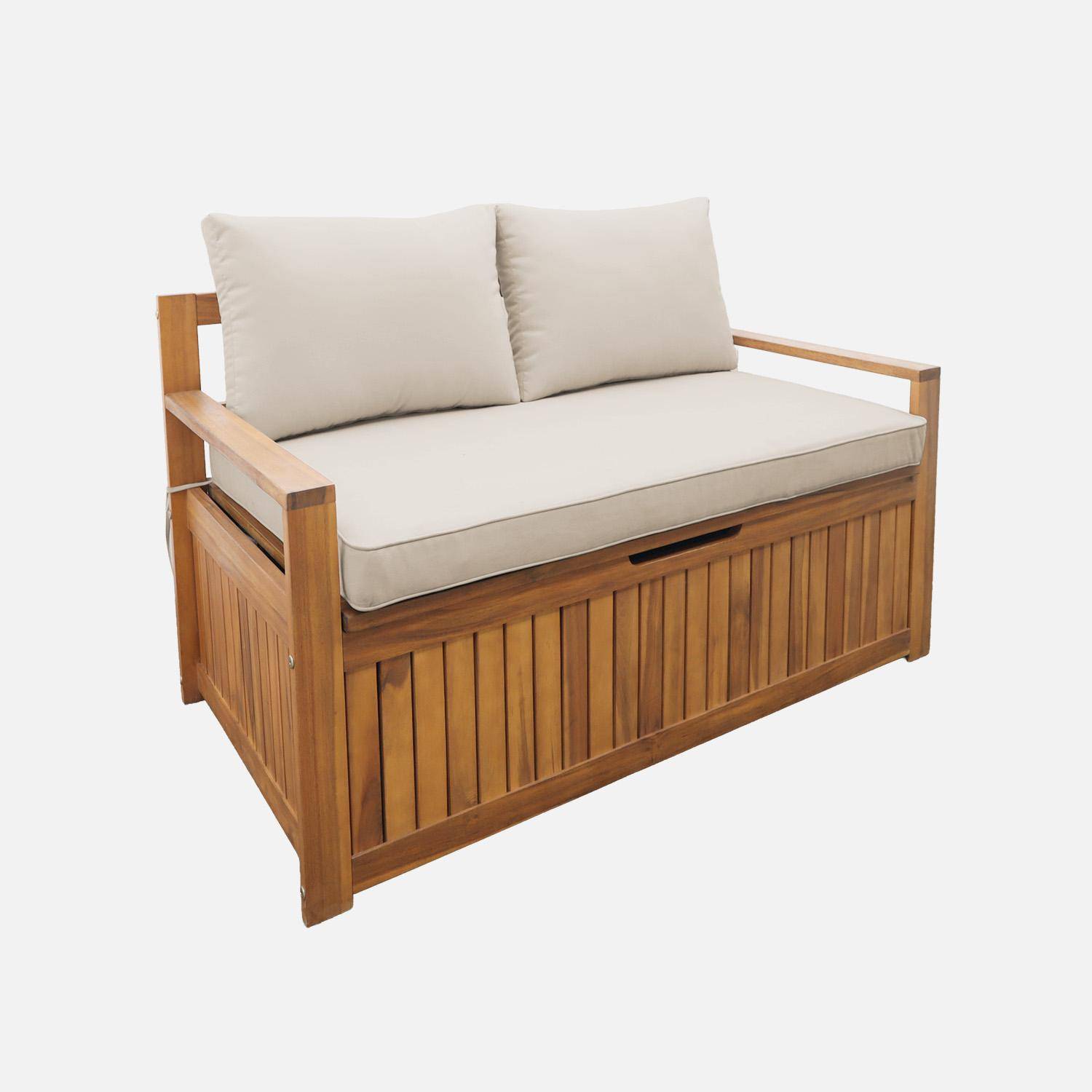 Kuboa - Banco baúl de jardín de madera de acacia con cojín 110L