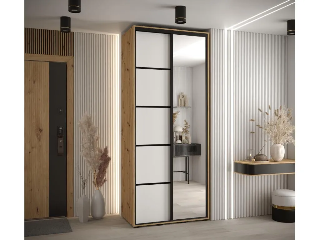 ARMARIO Kavehomedeco 5 DE PUERTAS CORREDERAS 235.2/120/60 2 puertas (Artisan/Blanco/Negro) UYCV03565
