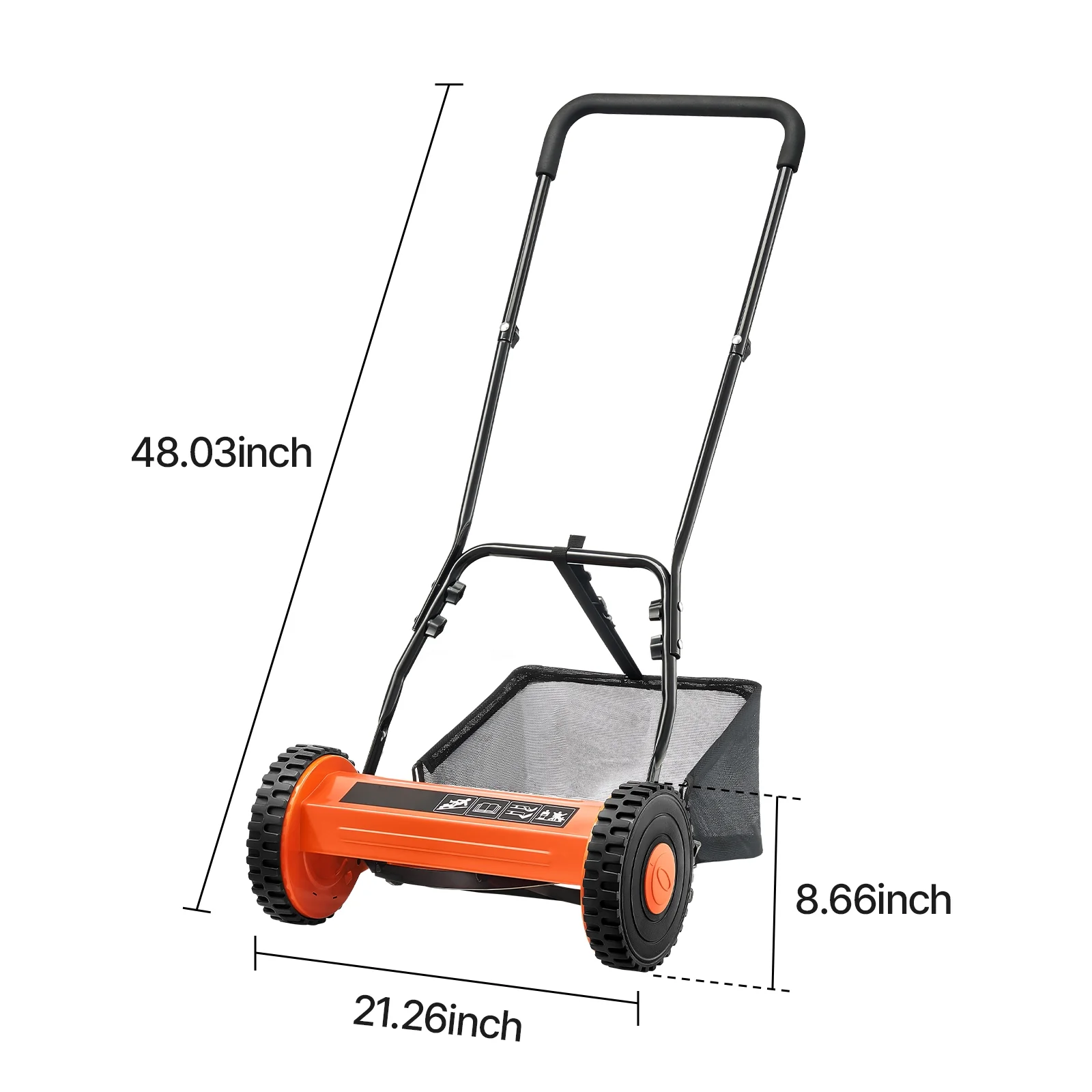 KFFKFF 16-Inch Manual Push Reel Lawn Mower, 5-Blade Design, Adjustable Cutting Height from 0.6 to 1.75 Inches, Walk-Behind Mower with Grass Collection Bag for Lawns, Driveways, and Courtyards - Image 8