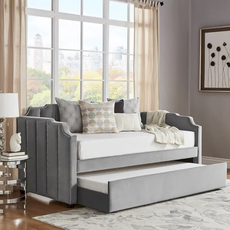 iNSPIRE Q Modern Chareau Glam Grey Velvet Daybed
