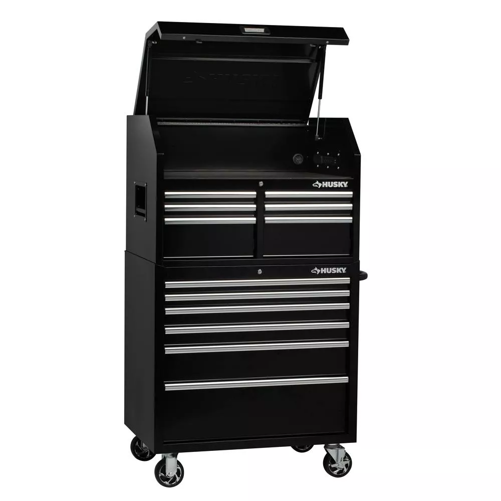 36 IN. W 12-DRAWER, DEEP COMBINATION TOOL CHEST AND CABINET SET IN GLOSS BLACK