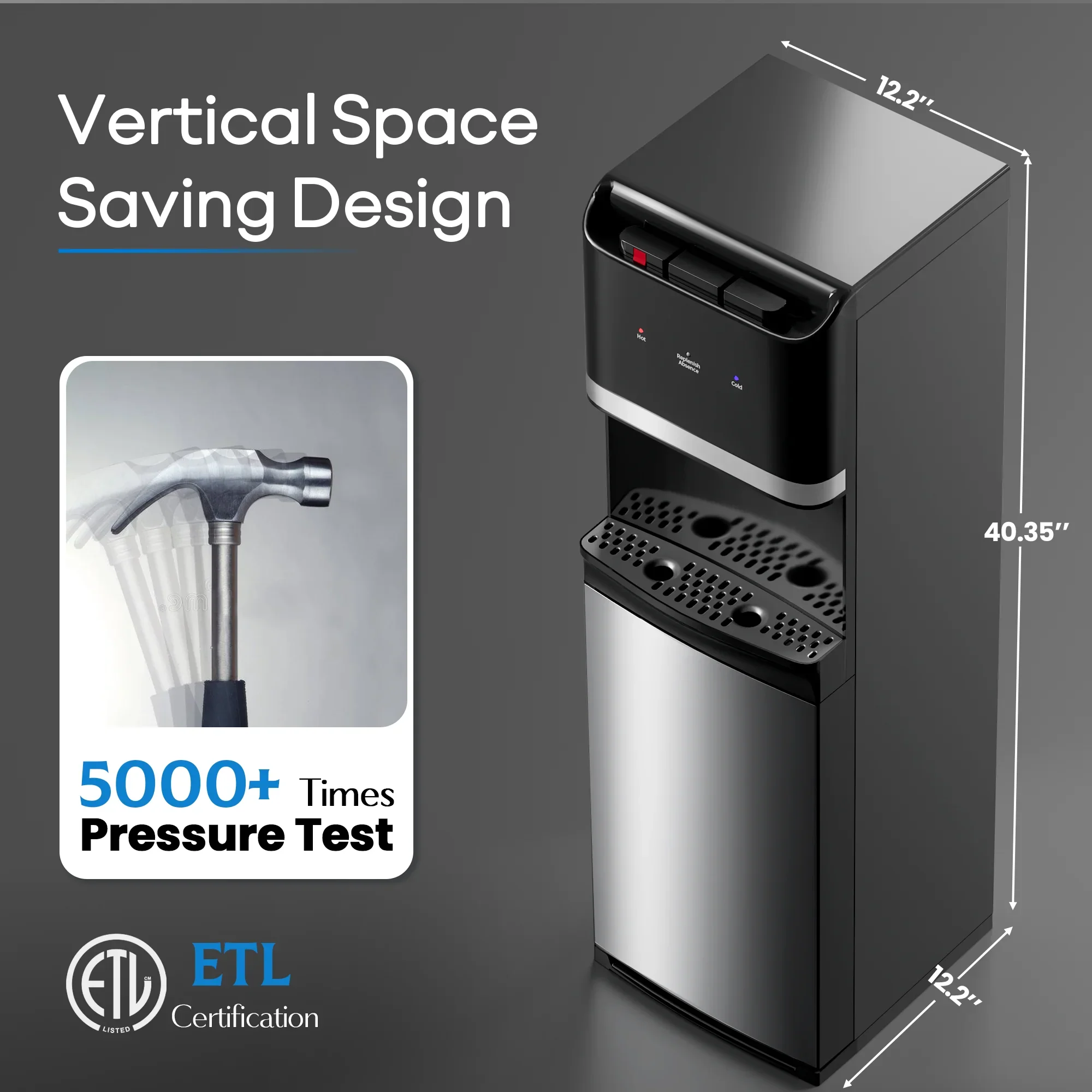 Manastin Bottom Loading Water Cooler Dispenser for 3-5 Gallon Bottles, Stainless Steel Water Cooler with 3 Temperature Settings - Hot