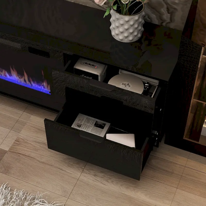 Electric Fireplace TV Stand Entertainment Center with LED Flame Effects and Remote Control