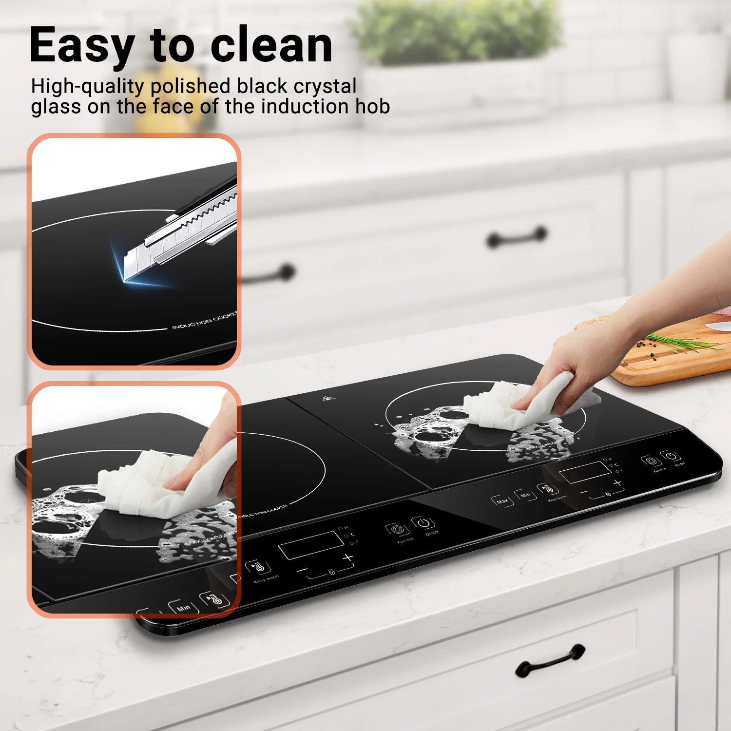 Aobosi Double Induction Cooktop with 2 Burners, 1800W Electric Stove Cooktop with Sensor Touch, 10 Temperature 9 Power Settings - Image 9