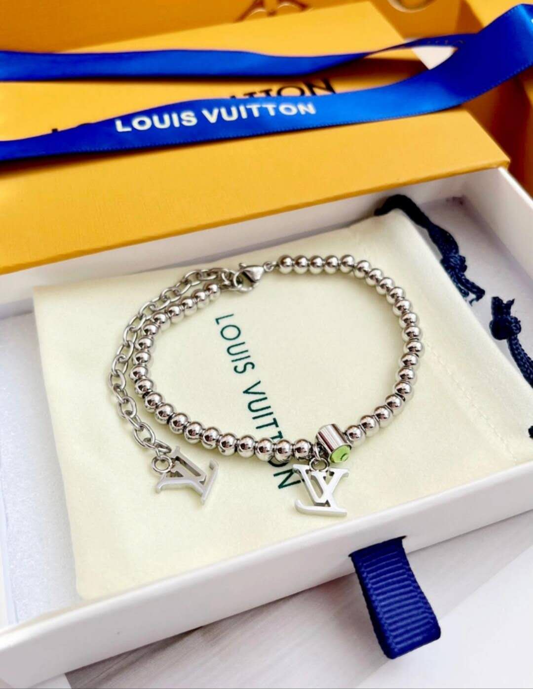 Louis Vuitton Steel Color Beads Men's Bracelet Necklace - Original Replica Club