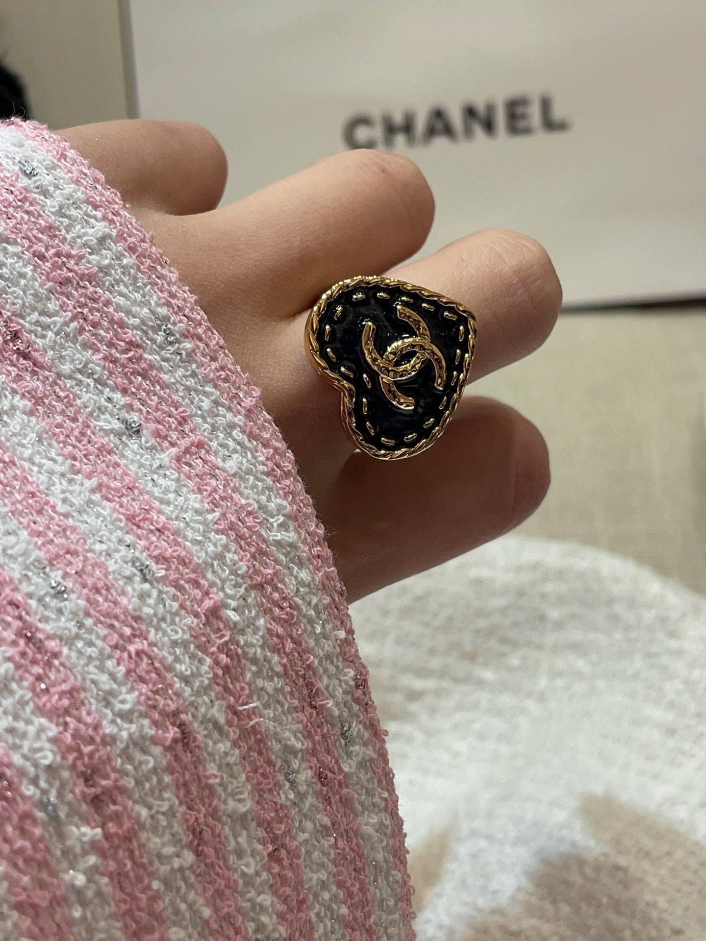 Chanel Vintage Denim Blue Heart Ring - Original Replica Club
