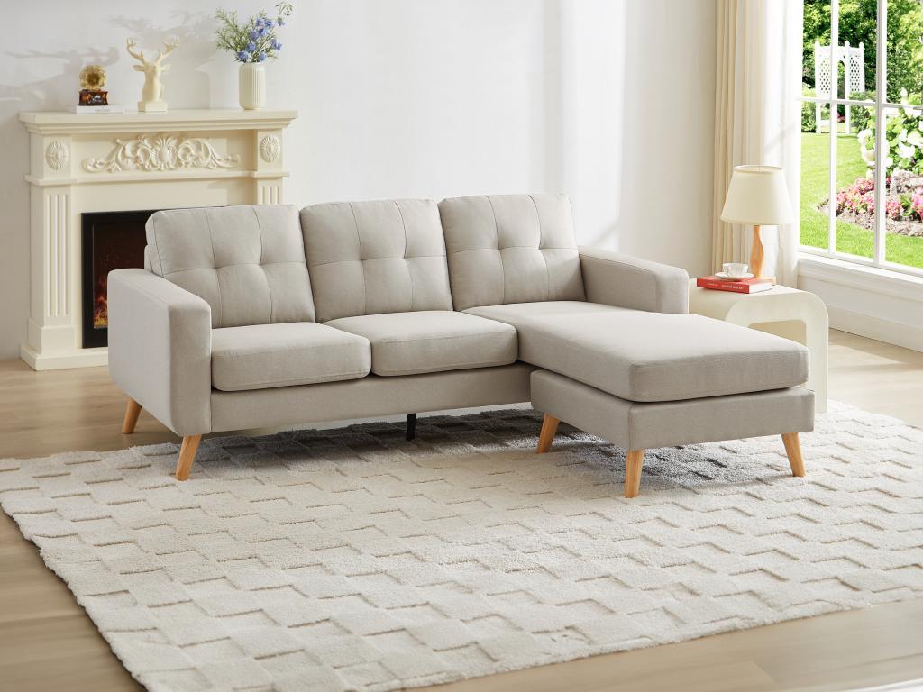 Sofá rinconera reversible de tela beige