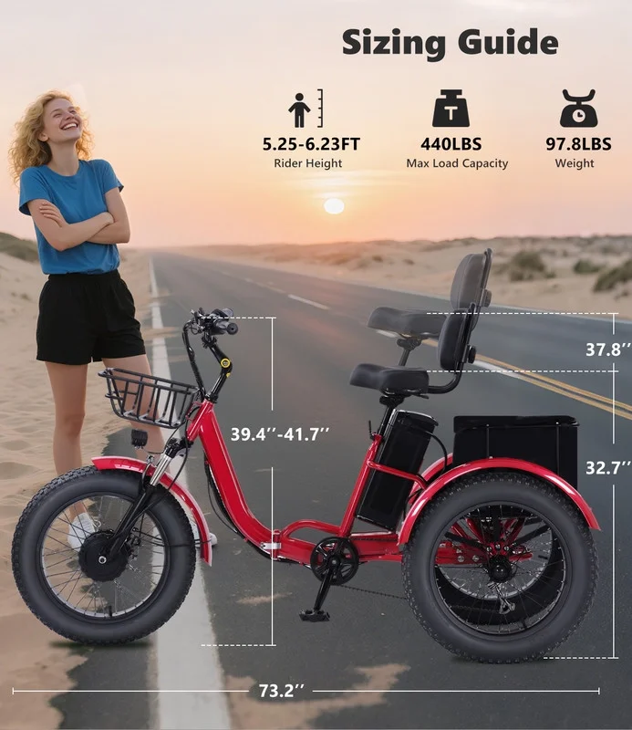 YEBEI Electric Tricycle for Adults Folding E-Trike Motorized Tricycle Electric 3 Wheels Trike Powerful 500W Motor Electric Tricycle 48V15AH Lithium Battery Max 20MPH 20*4.0- Fat Tire Orange - Image 46