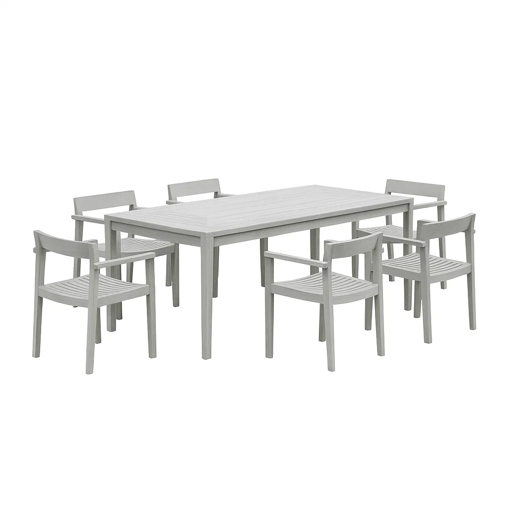 Conjunto de comedor de jardín para 6 personas, Madera efecto natural, 6 sillas, 1 mesa, Gris claro - MSbHTsj171pC