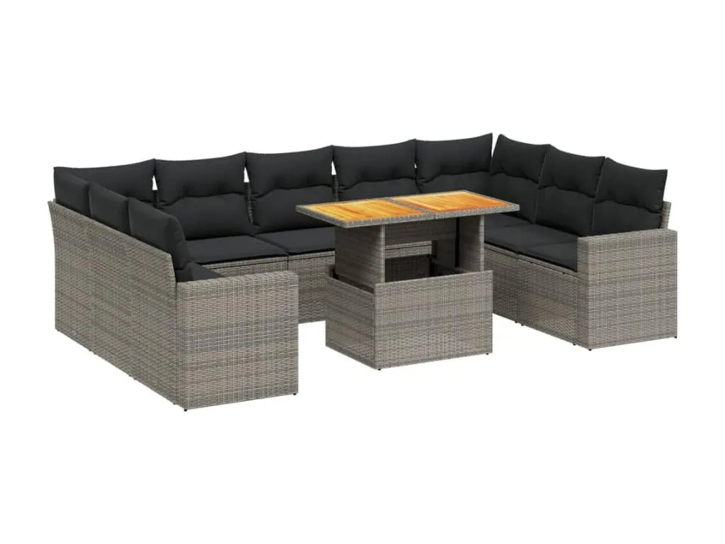 Set de sofás de jardín 10 pzas con cojines ratán sintético gris 83736tkoy