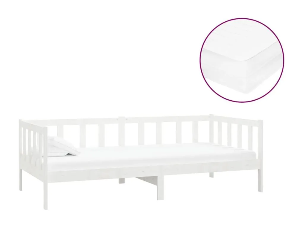 Sofá cama con colchón Biocasahogar en madera maciza blanca 90x200 cm NF9875457