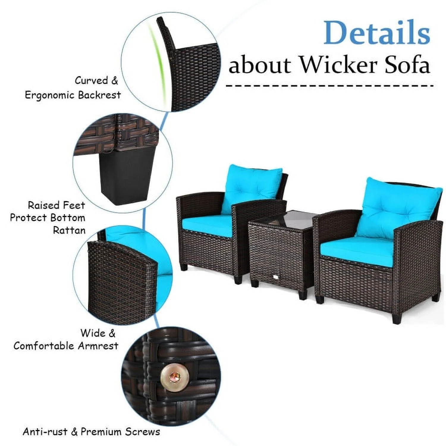 Spaco Patio Furniture 4 Pieces Patio Rattan Furniture Set, Outdoor Wicker Rattan Chairs Garden Backyard Balcony Porch Poolside loveseat with Coffee Table Cushioned Sofa-White - Image 14
