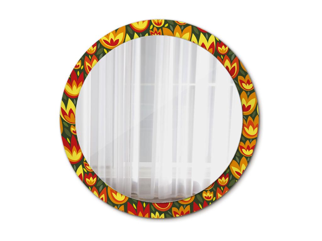 Espejo decorativo redondo - Tulipanes retro - 90 cm