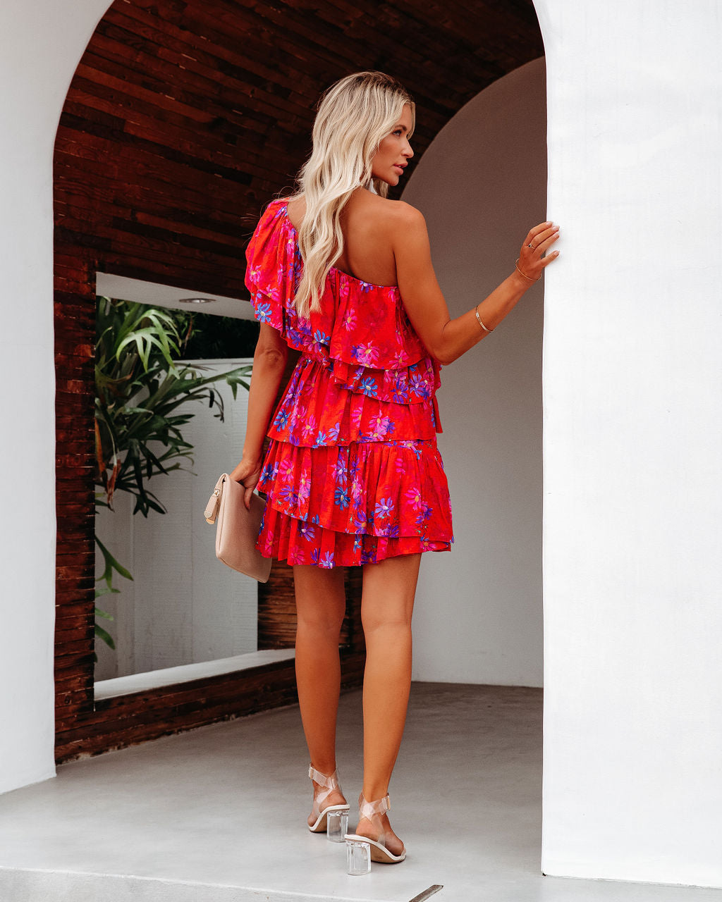 Vallis One Shoulder Floral Cotton Blend Tiered Mini Dress - FINAL SALE - Se7enfashion