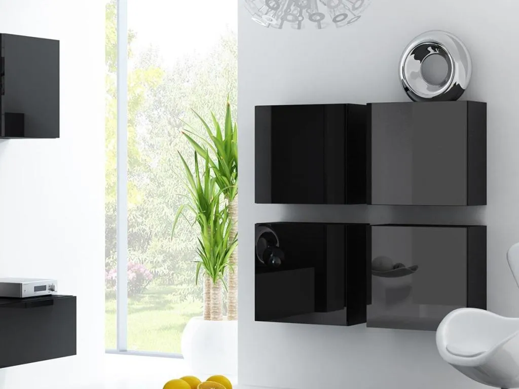 Conjunto de armarios Sancaldeco A142 Negro brillante | Negro 100x100x30cm 33731HGXJ