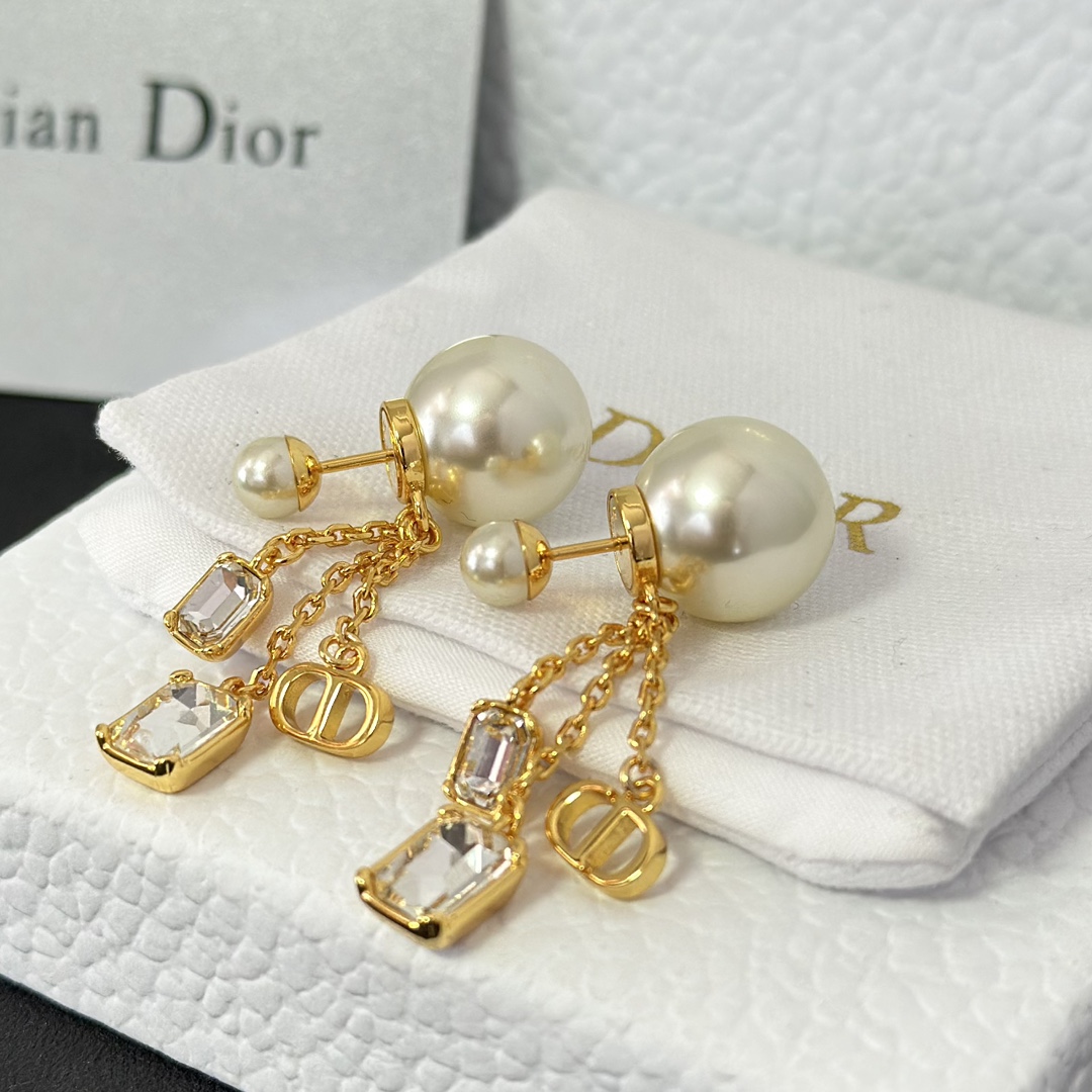 Dior Three Chain Tassel Pearl Earrings - Original Replica Club