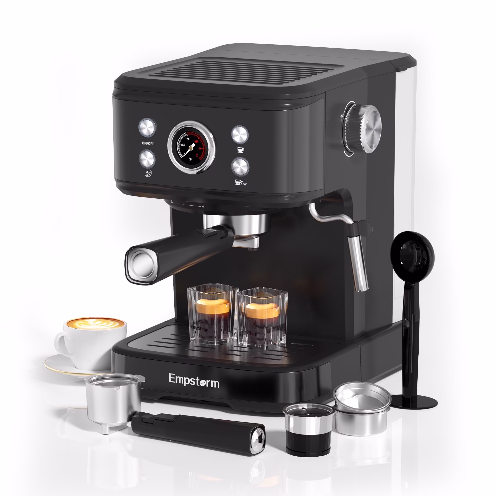 Empstorm 20 Bar Espresso Machine with Milk Frother Steam Wand, 3-in-1 Coffee Maker, Compatible with NS Pods, Stainless Steel, for Latte & Cappuccino, Beige