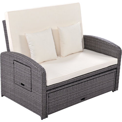 Harper & Bright Designs Rattan Outdoor Double Lounge Chaise 2-Person PE Wicker Outdoor Patio Sunbed with Canopy Cover for Backyard Garden Balcony, Beige+Black - Image 26