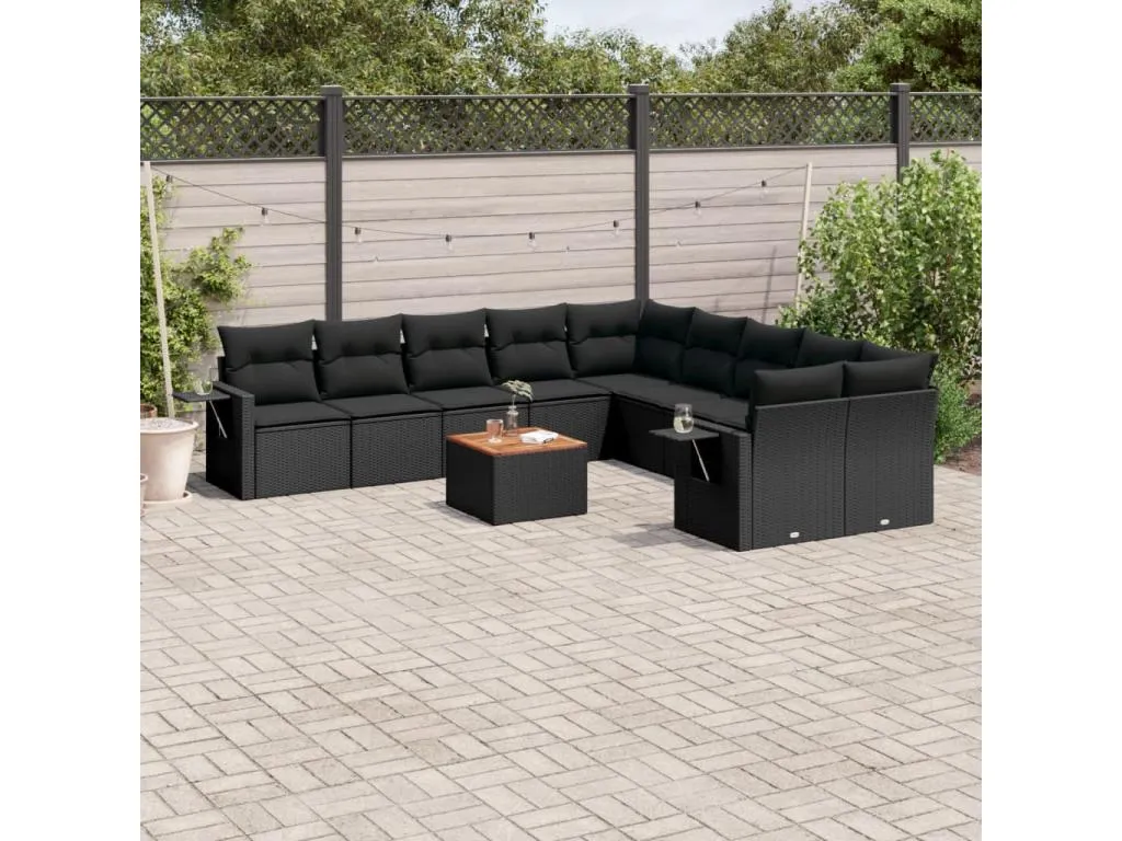 Set de sofás de jardín 12 piezas cojines ratán sintético negro 25158peop