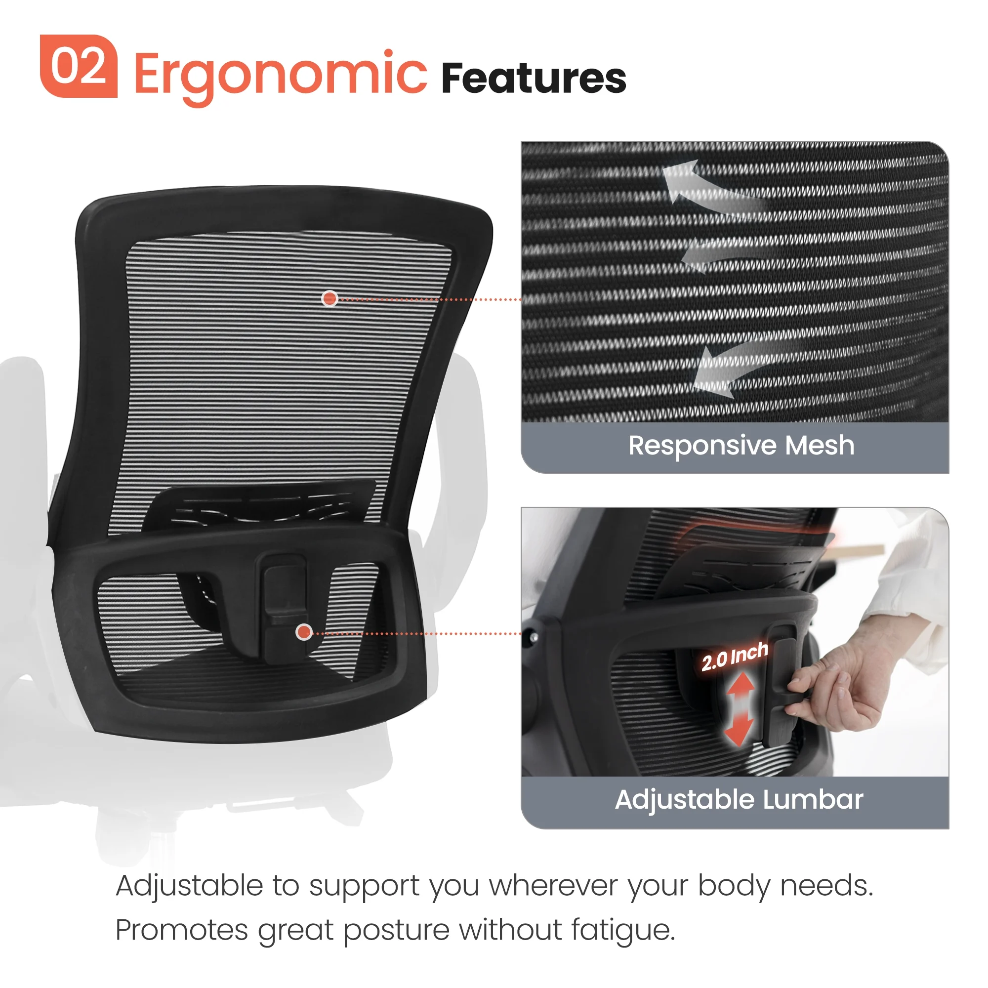 NEO CHAIR Ergonomic Office Chair, Adjustable High Back Mesh Desk Chair with Flip-up Arms, Black - Image 4