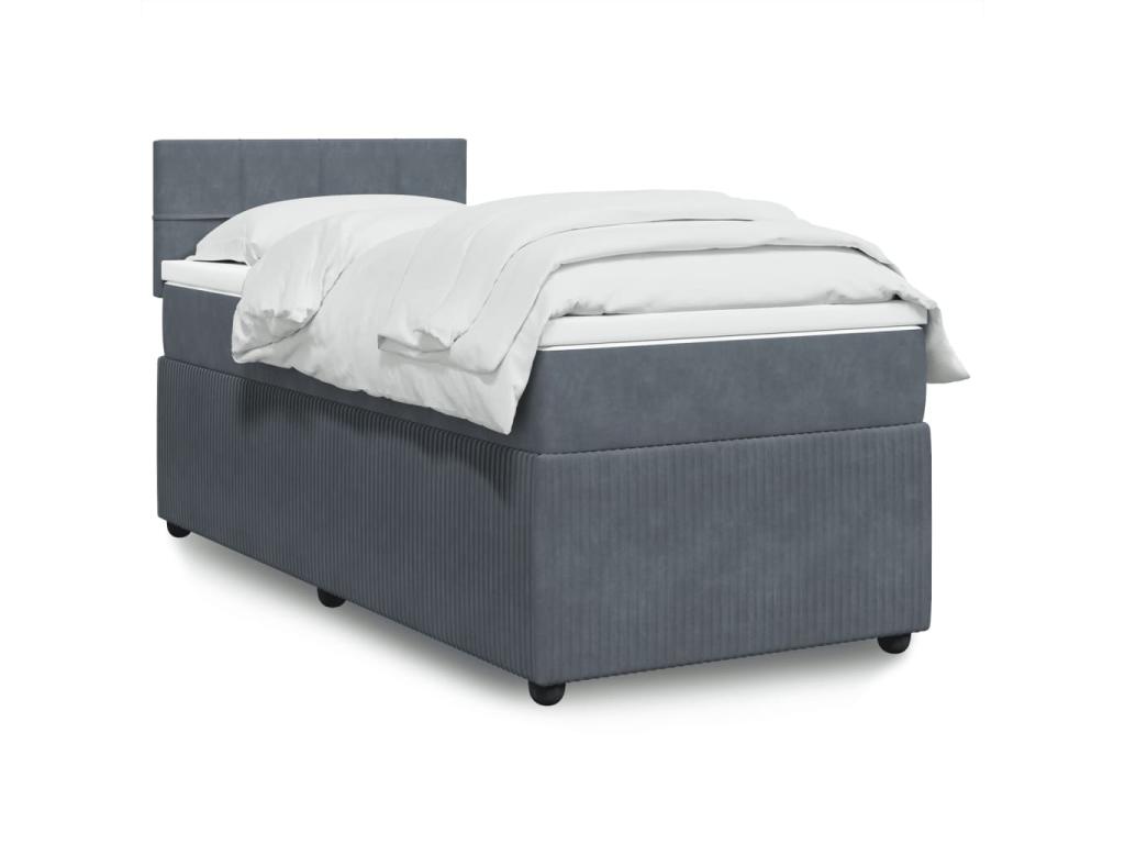 Cama box spring con colchón terciopelo gris oscuro 90x190 cm