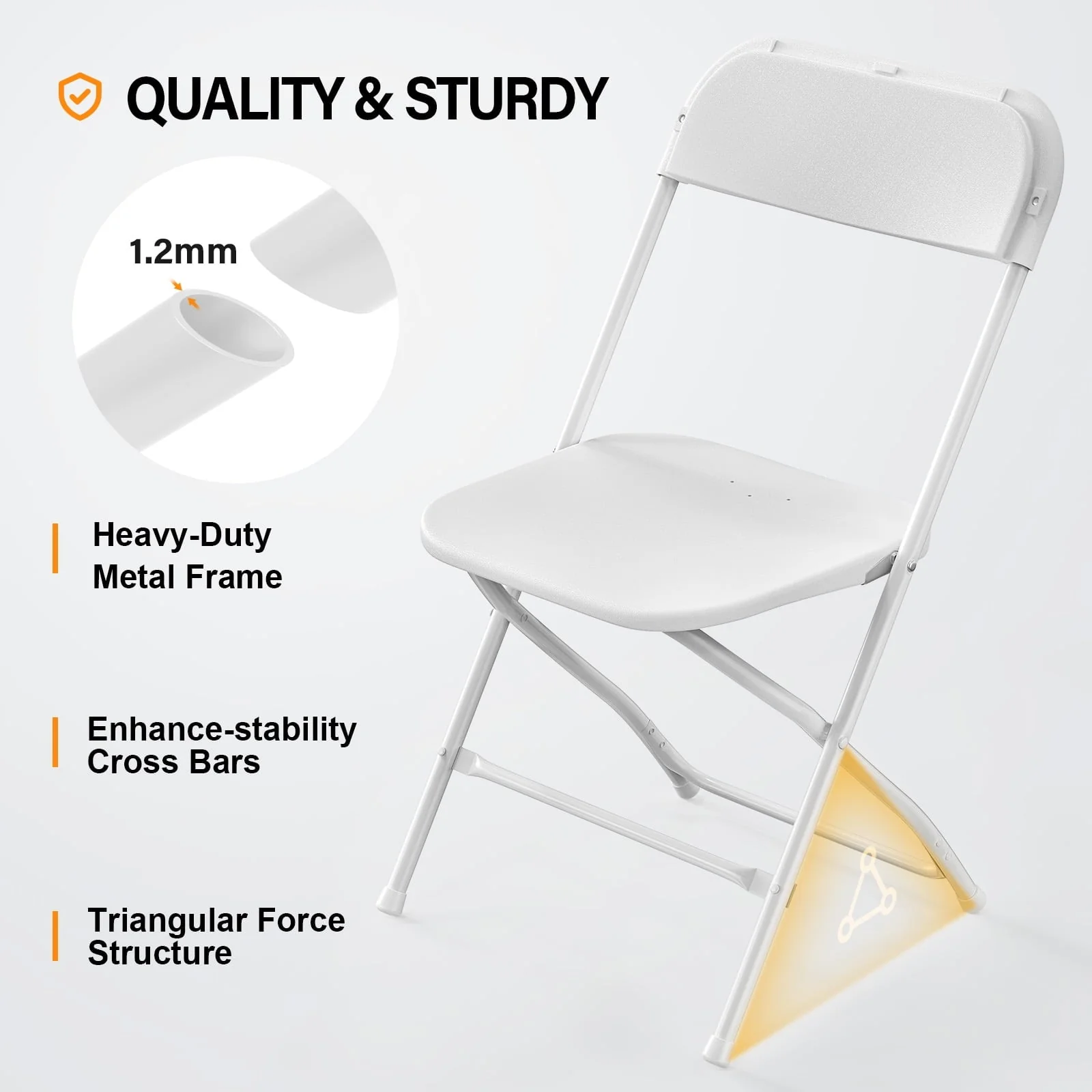 VINGLI 10 Pack White Plastic Folding Chair, Indoor Outdoor Stackable Seat - Image 3