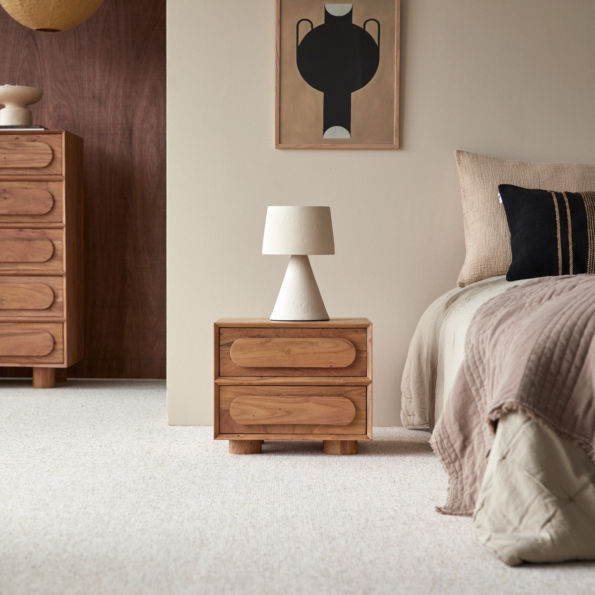 Tikamoon - Nachtkastje van acaciahout Olga met 2 lades