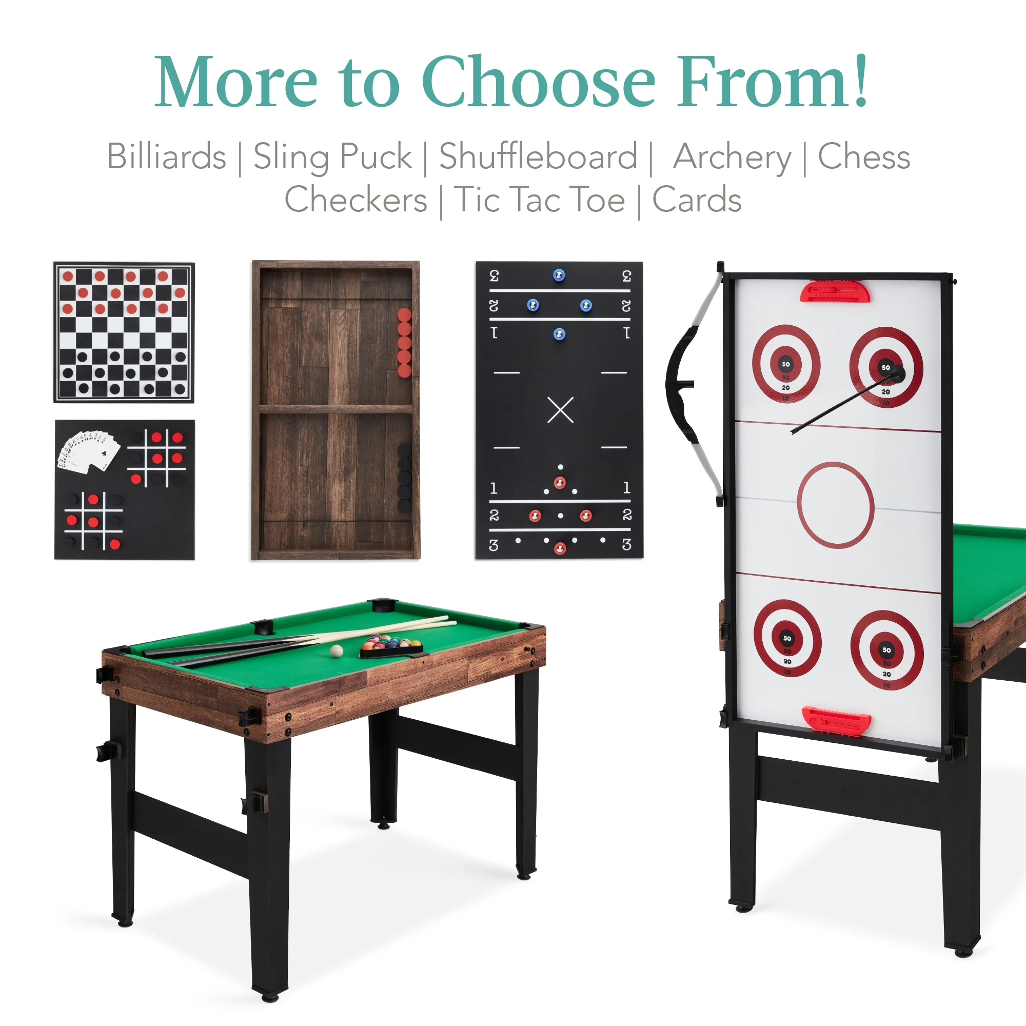 Best Choice Products 13-in-1 Combo Game Table Set w/ Ping Pong, Foosball, Basketball, Hockey, Archery - Natural - Image 31