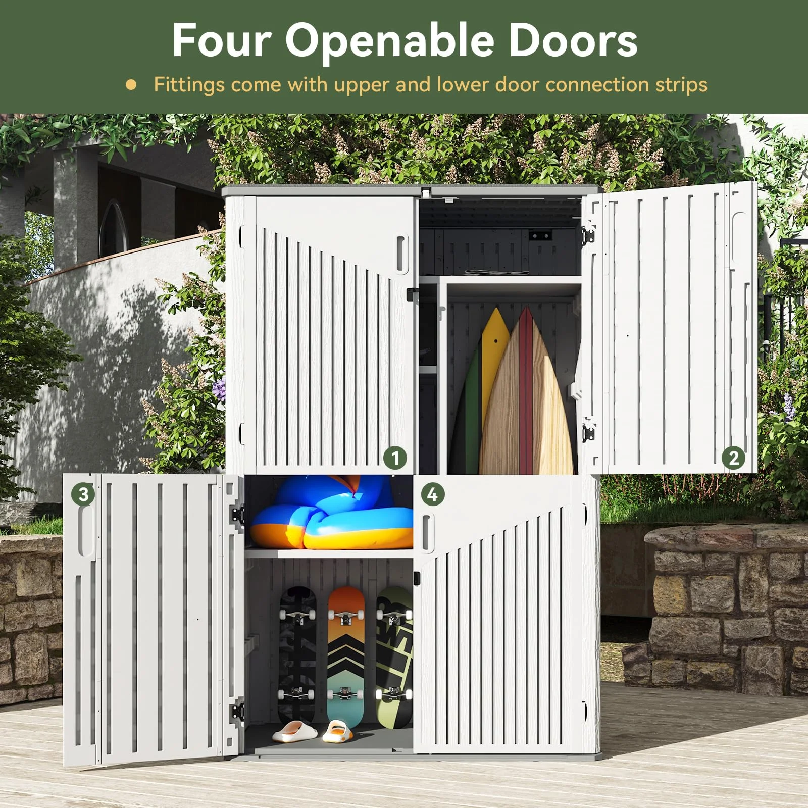 Aoxun Outdoor Storage Shed, 64 Cu.Ft Vertical Storage Sheds Outdoor with Floor, Outdoor Waterproof Storage Cabinet for Garage Storage, Pool Storage, Bike Shed, Garden Shed, Outdoor Storage(White) - Image 3