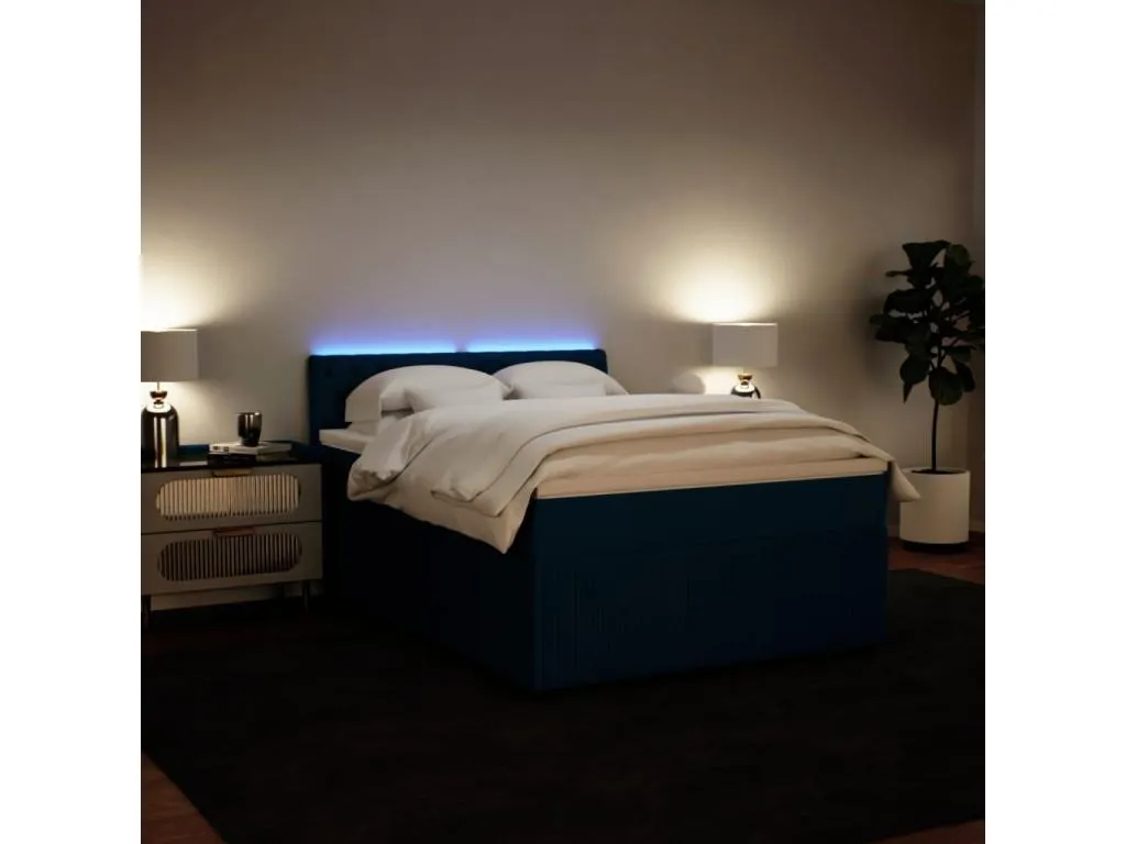 Cama box spring con colchón terciopelo azul 140x200 cm oax3519310