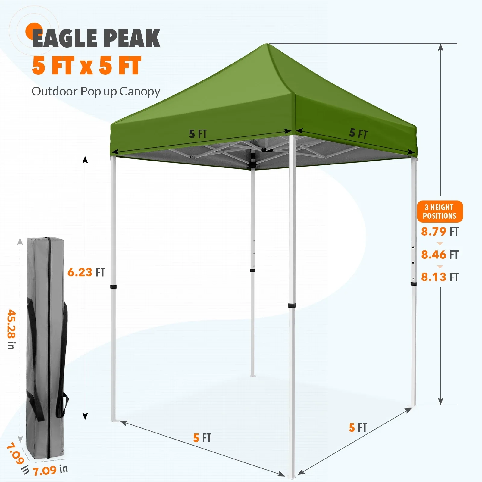 EAGLE PEAK 5x5 Pop up Canopy Tent Instant Outdoor Canopy Easy Set - up Straight Leg Folding Shelter（blue）
