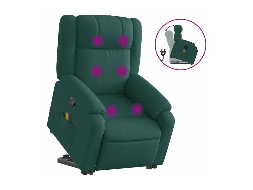 Silla de masaje reclinable de pie de tela verde oscura