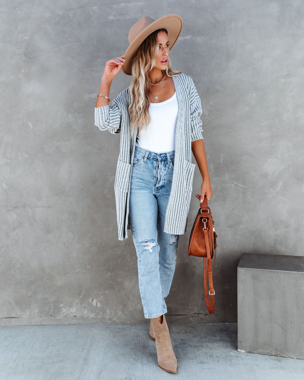 Riley Chunky Ribbed Knit Cardigan - Heather Grey - Se7enfashion